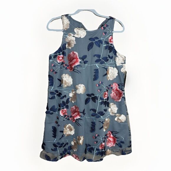 ECI NY Sheer Floral Dress Womans Size Medium Embroidered Aline Sleeveless Mini - Picture 1 of 8